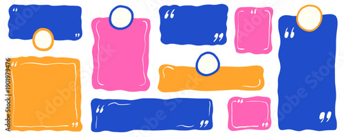 Rectangle quote frames set. Square blocks for feedback with an irregular edges. Rectangular shape for testimonial design. Organic text box and curvy area. Abstract geometric vector quotation stickers.