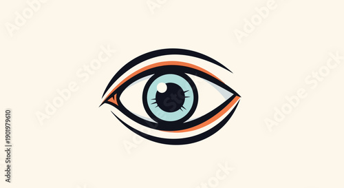 A stylized illustration of a human eye with a light blue iris and black pupil, set against a plain background.