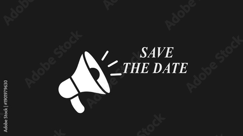 Save The Date Announcement Megaphone on Black Background event invitation