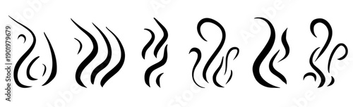 Hand-drawn naive steam and smoke icons featuring swirling vapor, heat waves and fragrance lines ideal for kids design and cartoon graphics. Vector coffee ot hot beverage doodle steam isolated no bg.