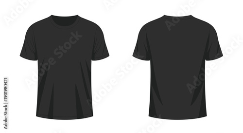 Versatile Black T-Shirt Front and Back Mockup, Showcasing a Timeless and Essential Garment for Custom Designs and