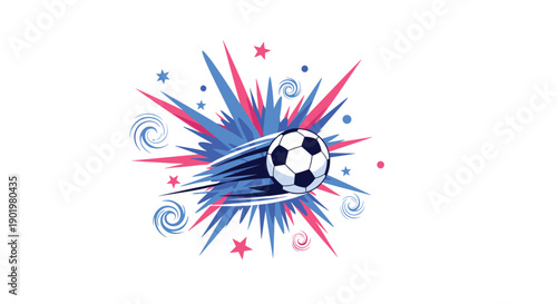 Electrifying Soccer Ball in Motion with Dynamic Red and Blue Energy Bursts, Representing Speed, Power, and the