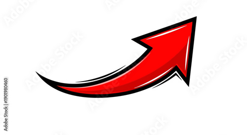 A vibrant red arrow curves upwards with a stylized black outline, indicating direction or progress.