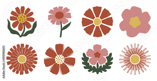 Retro Floral Sticker Set in Boho Style