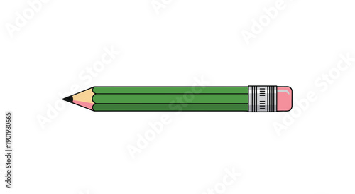 Unsharpened Green Wooden Pencil with a Pink Eraser, Representing a Fundamental Stationery Item Ready for Creative
