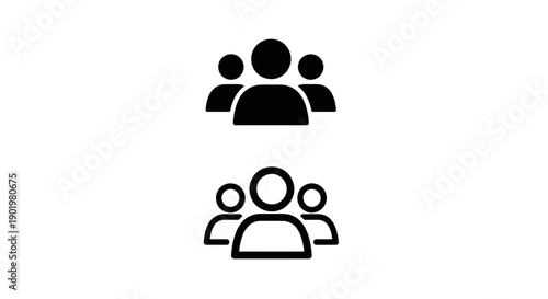 Two stylized icons representing groups of people, one solid black and one outlined, against a white background.