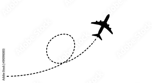 A silhouette of an airplane making a loop in the sky, depicted with a dotted line tracing its flight path.