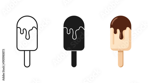 Three different colored ice cream popsicles on a white background Vector