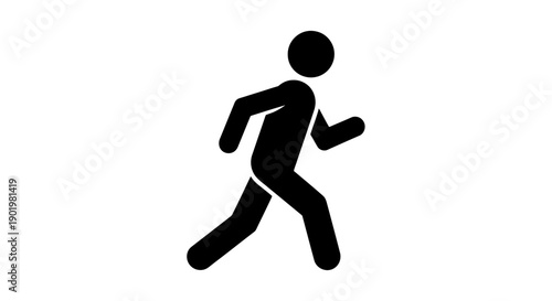A simple black silhouette of a person running, depicted in a dynamic pose suggesting movement and activity.