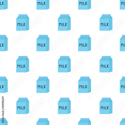 Seamless Pattern with Blue Milk Box. Vector flat illustration.