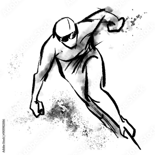 疾走感のあるスピードスケートのイラスト、リンクを駆け抜けるスピードスケーターのイラスト