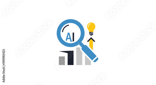 AI Concept with Magnifying Glass and Lightbulb.