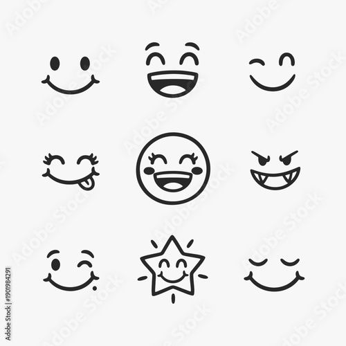 A set of cartoon faces with big smiles on them