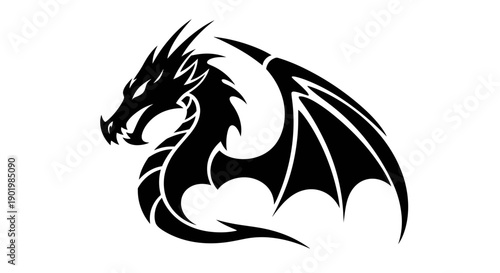 Black dragon silhouette with wings spread illustration.