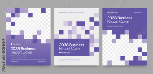 Brochure Cover Template in Purple White Hues & Modern Corporate Style for Report & White Paper Cover