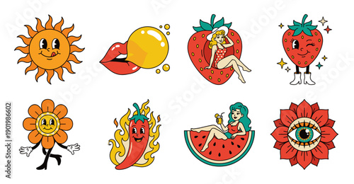 Retro Cartoon Sticker Set with Vintage Mascot Characters