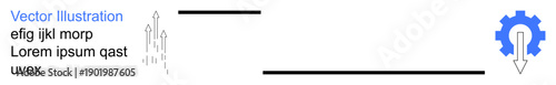 Innovation, productivity, technical solutions, creativity, process improvement, business strategy. Gear icon with light bulb and arrow. Innovation and productivity concept