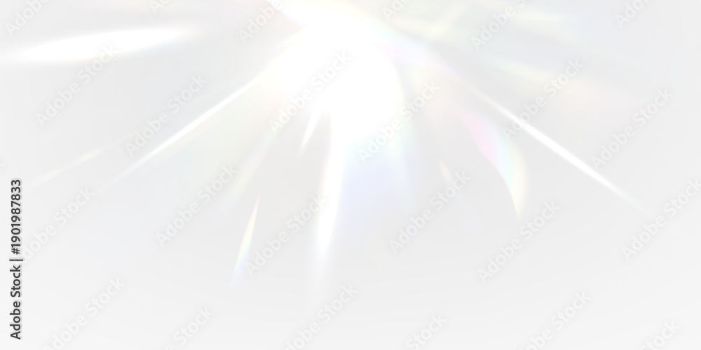 Obraz premium Crystal diamond prism glows under neon rainbow light beside glass glitter. PNG lens records sparkle ray, glare, and flare effect on radiant surfaces. Reflections intensify the holographic atmosphere.