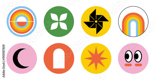 Retro Abstract Sticker Set with Geometric Shapes