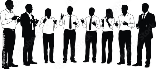 Business people silhouettes clapping in appreciation, corporate teamwork recognition and applause concept isolated on clean background vector illustration