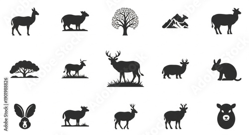 Collection of Animal Silhouettes and Trees.