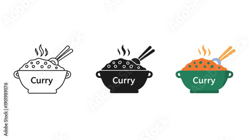 Three curry pots with different colors and designs Vector