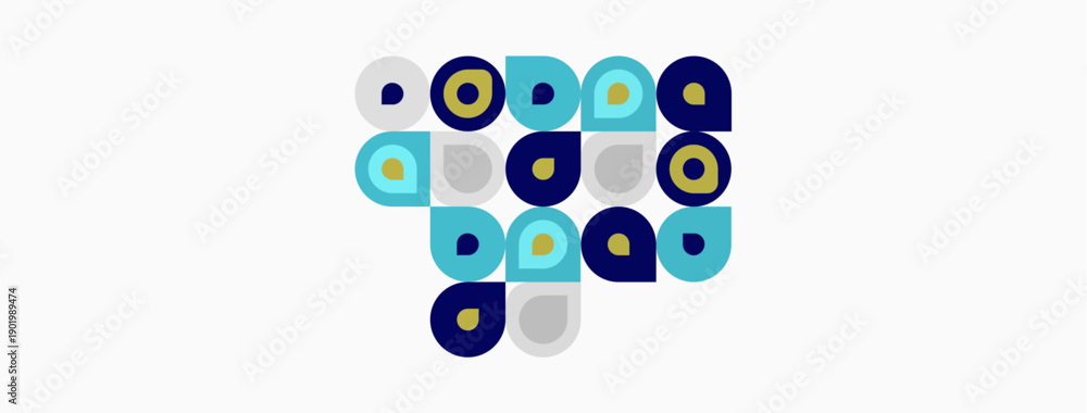Fototapeta premium Abstract geometric pattern. Circles, squares overlap creating colorful composition. Minimalist design, modern aesthetic. Clean lines, simple shapes.