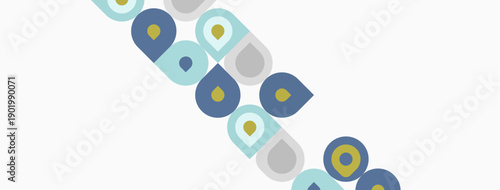 Abstract pattern features circles, ovals, diagonal arrangement. Soft colors create minimalist aesthetic. Simple shapes repeat across beige background.