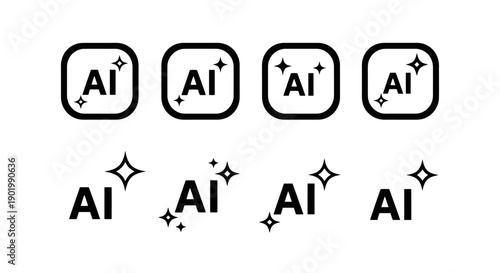Four stylized icons featuring the letters "AI" with sparkling star accents, presented in two rows.