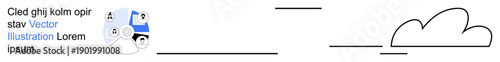 Cloud storage, digital security, user data, business management, networking, technology updates. Abstract ion of cloud icons and user connections. Cloud storage and digital security concept