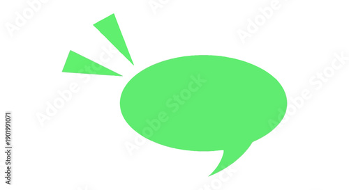 A bright green speech bubble with two small green triangles emanating from its upper left side, on a white background.