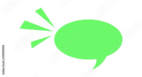 A bright green speech bubble with radiating lines indicating communication or speech.