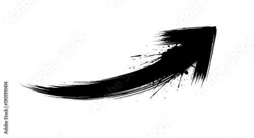 A dynamic black ink brush stroke forming an upward-pointing arrow against a white background.