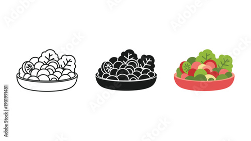 Three plates of food with different colors and designs Vector