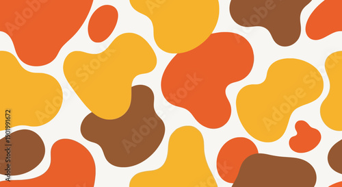 Abstract organic shapes in warm autumnal colors of orange, yellow, and brown on a white background.
