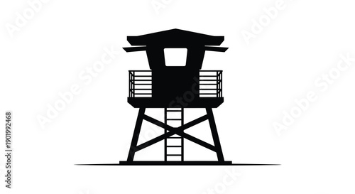 A stark black silhouette of a lifeguard tower displayed for versatile design applications on transparent background high quality professional detailed modern