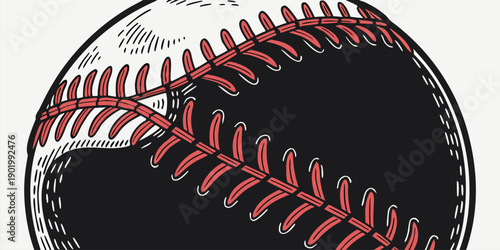 Detailed Vintage Baseball Illustration Featuring Red Stitching And Classic Textured Sports Graphic Style