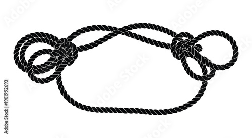A black rope arranged in an oval shape with intricate knots perfect for design use on transparent background silhouette high quality