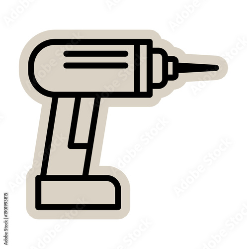 Electric power drill scrapbook, doodle, sticker, collage, icon: hand drawn illustration of cordless drill for construction, diy, repair, woodworking, workshop, tool, hardware, home, industrial