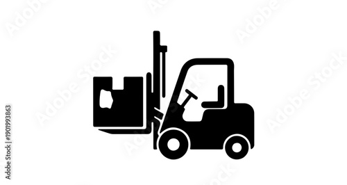 Forklift lifting a box for warehouse labor concept in black and white
