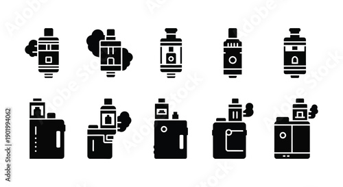 A collection of six different camera icons and six camcorder icons presented in a flat minimalist style on transparent background silhouette