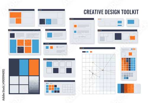 Creative design toolkit: flat vector illustration of modern UI elements for web and mobile development.