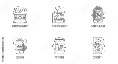 Line art illustrations entertainment cloning and conceptual design icons