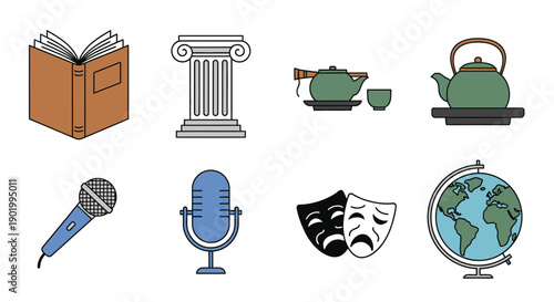 Collection of illustrated education culture and communication symbols