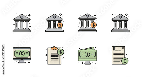 Banking and finance icon set conceptual illustrations for commercial use