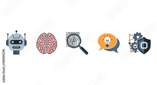 Artificial intelligence and technology icons for digital design and innovation