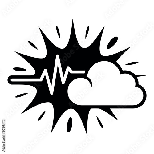 Black and white graphic illustrates a sudden shock or surprising electrical surge connected.