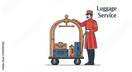 Hotel porter with luggage cart vector illustration for travel and service concepts