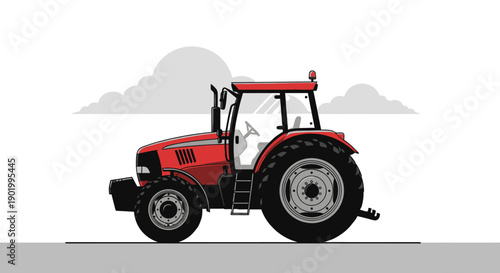 Red tractor illustration agricultural machinery isolated on white background