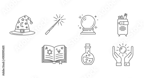 Magical objects illustration collection flat design elements isolated white